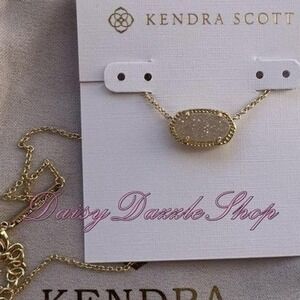 ✨New Kendra Scott Elisa Necklace Pendant Gold in Iridescent Drusy ✨